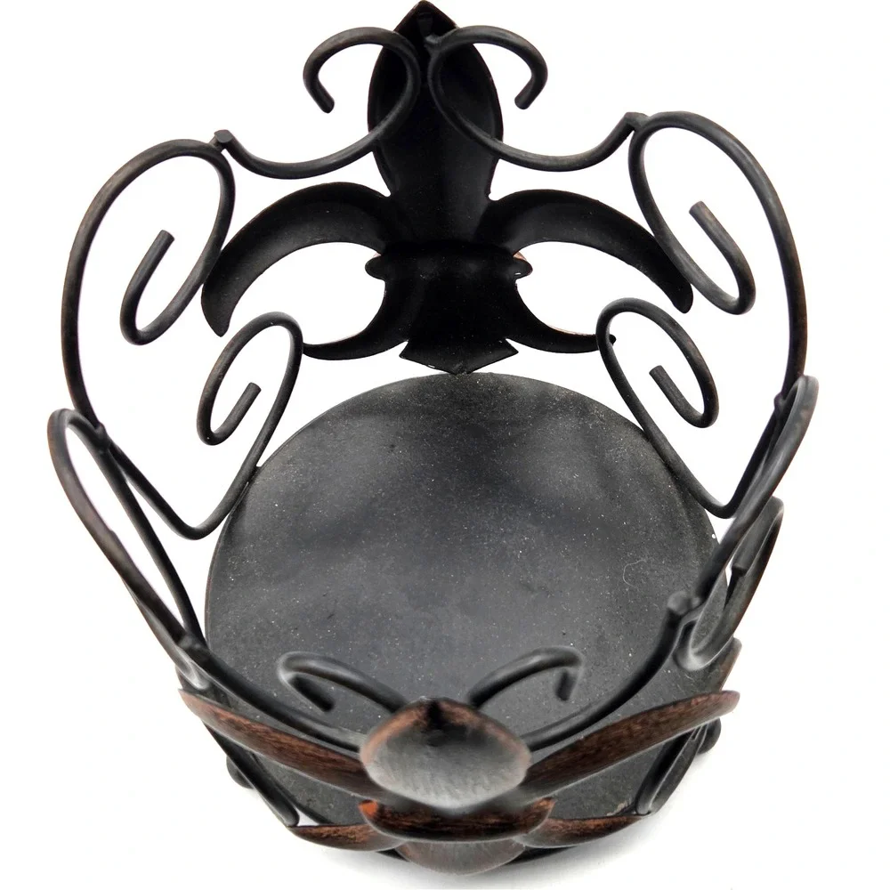 Retro PAIR of Pier 1  METAL Fleur-de-Lis Candle Holders‎  Hurricane Vase Rustic